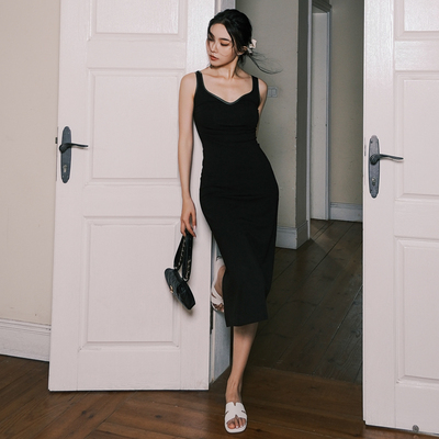 原创水柔棉纯色欧美包身连衣裙