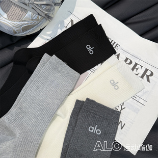 纯色加厚alo美国字母袜子女百搭潮流堆堆袜运动健身跑步中筒棉袜