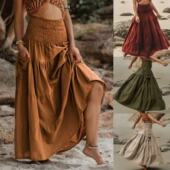 Boho Ruffle Skirts High 女长裙 Maxi Waisted Long Women Flowy