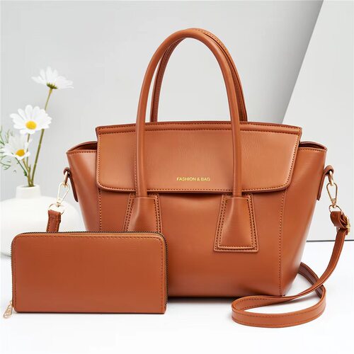 Women Retro PU Leather Tote Bag 2pcs Shoulder Purses Handbag