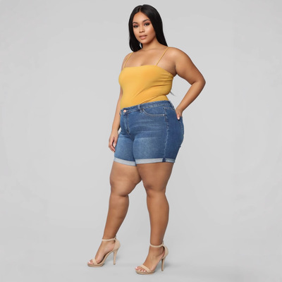Plus Size Denim Shorts Women High Waisted Summer Jean Shorts