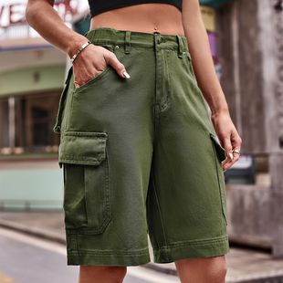 Shorts Cargo Long Knee Women Length牛仔工装 Bermuda