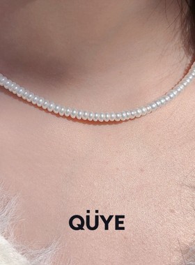 白亮规整/强光天然淡水算盘真珍珠颈链S925纯银项链轻奢小众女款