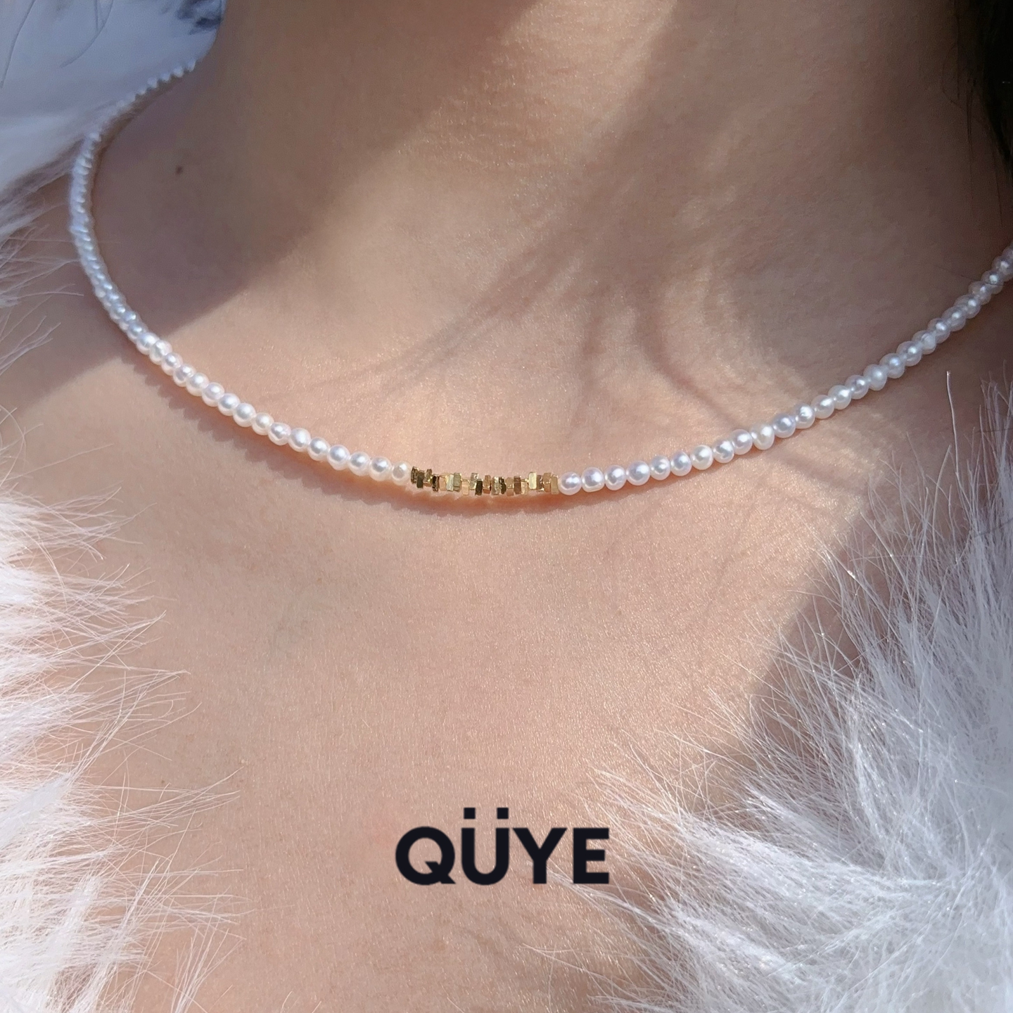 2色/通体S925银碎银子天然淡水小米珠珍珠颈链项链毛衣链