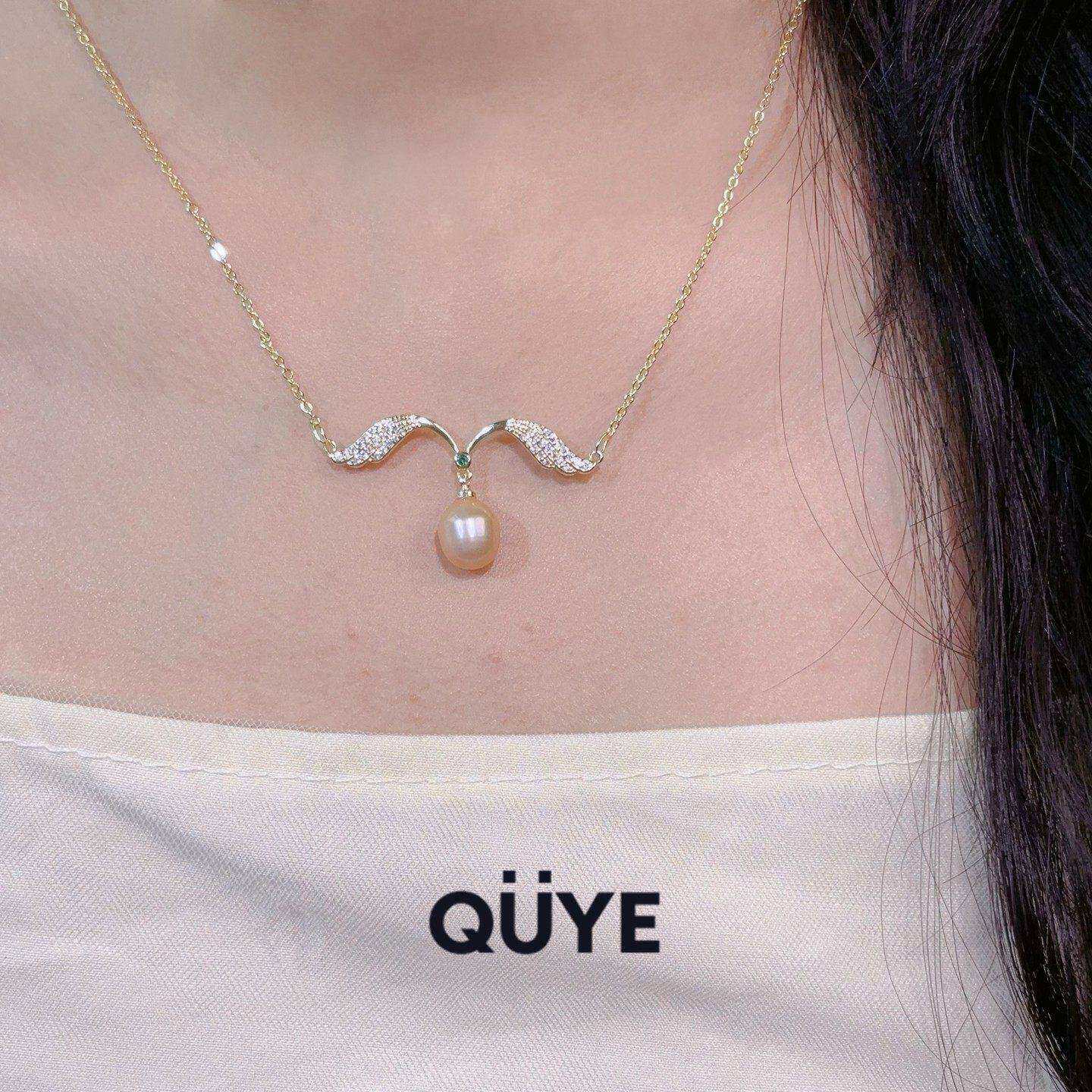 天使之翼翅膀镶锆纯天然淡水粉色水滴真珍珠单颗吊坠项链轻奢配饰