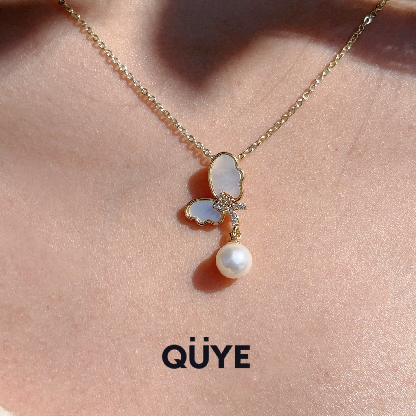 简约百搭温柔蝴蝶流苏天然淡水真珍珠吊坠项链毛衣链