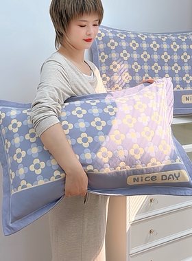 信封式纯棉纱布枕套一对48x74/高密加厚成人单人枕头套枕芯套透气