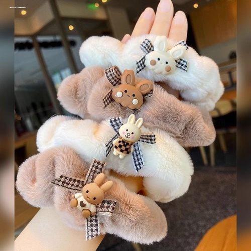 韩版粉色系秋冬毛绒大肠发圈粉色兔子玉桂狗可爱发绳少女百搭发饰