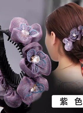盘发发夹女丸子头韩版简约花朵后脑勺顶夹优雅气质马尾扣抓夹发饰