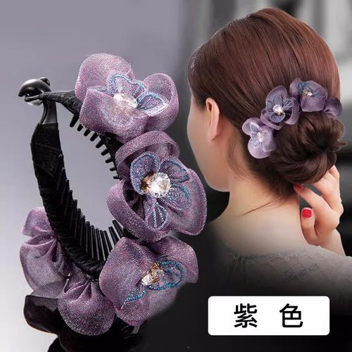 盘发发夹女丸子头韩版简约花朵后脑勺顶夹优雅气质马尾扣抓夹发饰