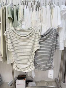 条纹T恤女小个子收腰显瘦上衣 纯欲风荡领短袖 甜美风t2026夏装 新款