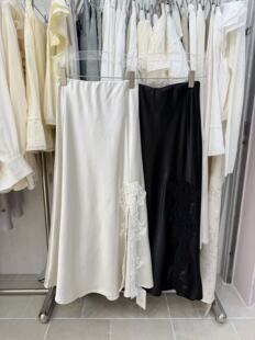 甜美风可爱风少女风2026秋冬新款 白色蕾丝拼接半身裙高腰显瘦 女装