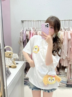 甜美风可爱风夏季 网红男女 重磅纯棉短袖 卡通黄狗印花不一样情侣装