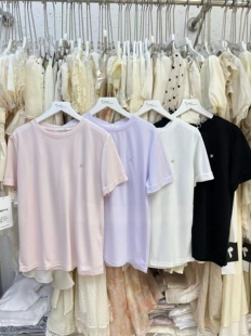 紫色简约纯色百搭T恤上衣女上衣 圆领短袖 甜美可爱t2026年夏季 新款