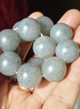 新疆青花籽料16圆珠手链手串白玉底留皮原皮