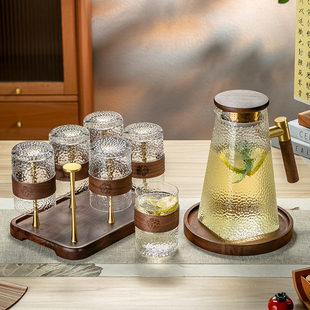 中式玻璃杯套装家用客厅耐高温泡绿茶水杯大容量待客喝水杯子杯架