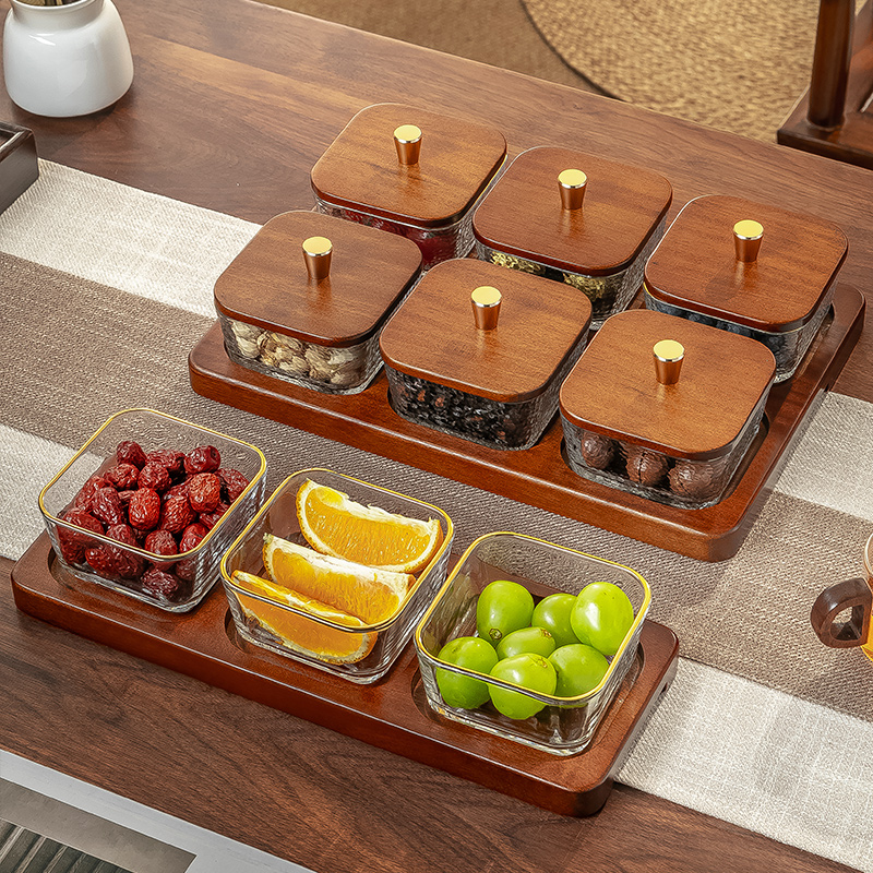 高颜值胡桃木分格水果盘干果盘