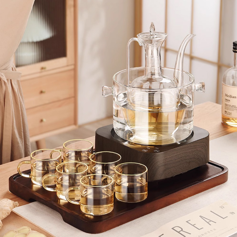 耐高温玻璃煮酒壶家用黄酒温酒器老式温酒壶热酒烫酒壶白酒杯套装