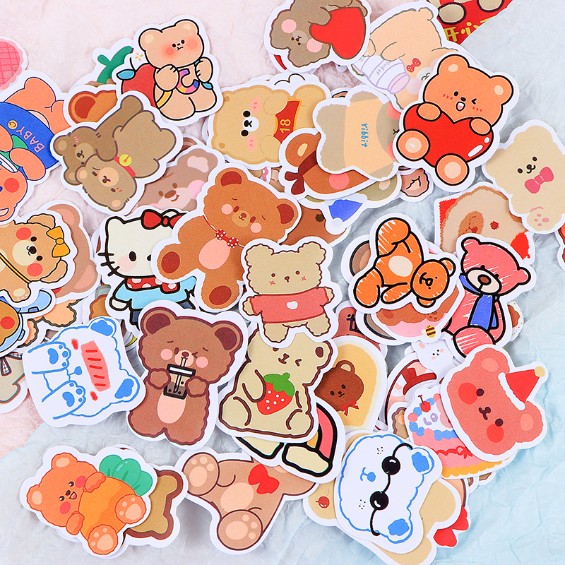 100张卡通小熊贴纸韩国ins风手机壳可爱手账DIY装饰儿童女孩贴画