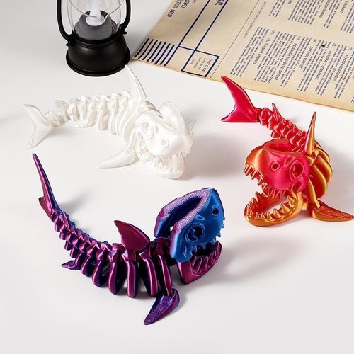 3D打印骨鲨鱼玩具关节可动夜光仿真动物模型儿童礼物摆件鱼缸造景