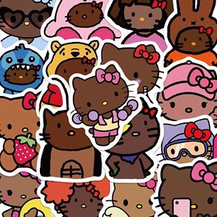 黑皮132张凯蒂猫卡通创意笔记本电脑Kitty贴纸手机壳手账装 饰贴画