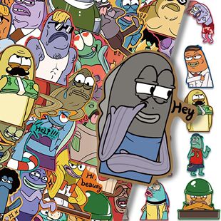 100张表情包沙雕比奇堡路丑鱼手机壳diy手账人鱼搞笑贴纸装饰贴画