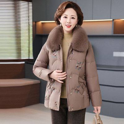 中年妈妈羽绒服冬装中长款2025新款女士休闲大毛领保暖外套奶奶装