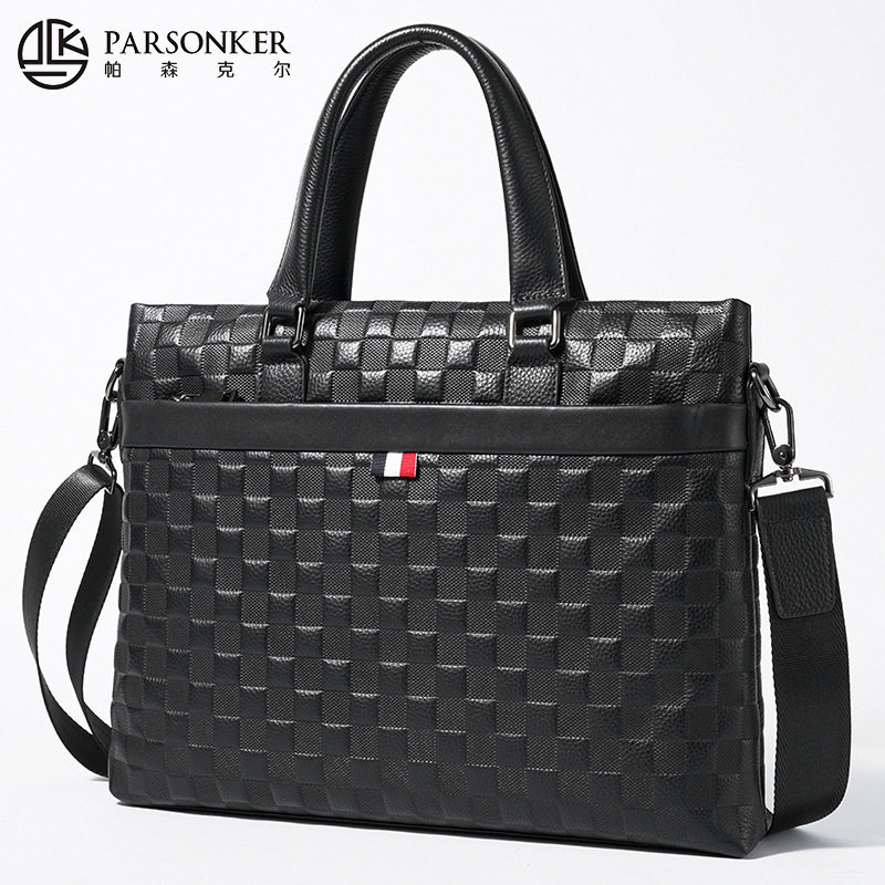 时尚男士真皮手提包商务大容量电脑包头层牛皮压花单肩斜挎包新款