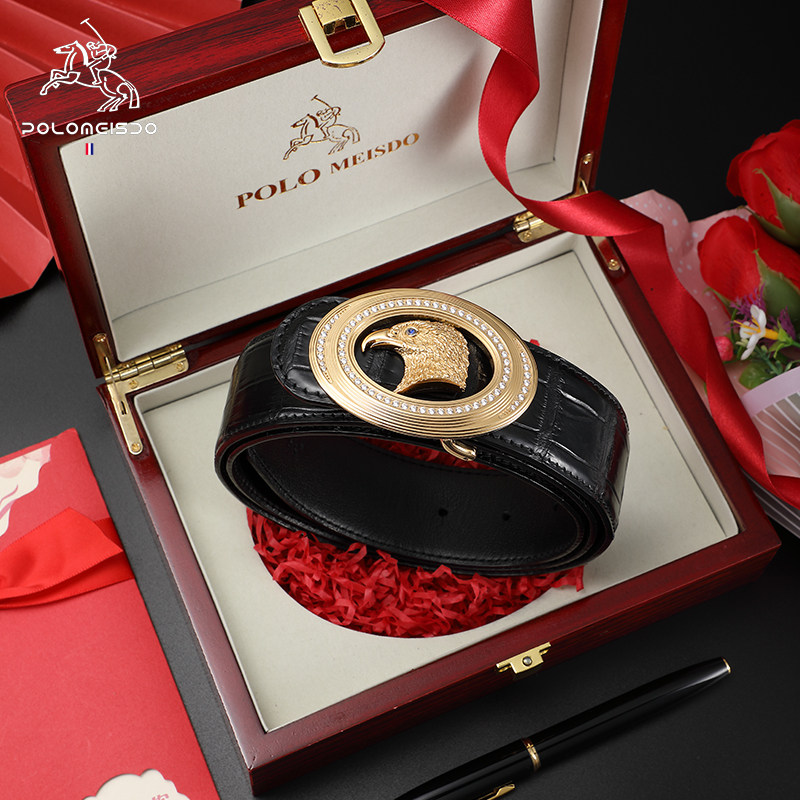 皮带男真皮正品高档品牌休闲商务官方平滑鹰扣保罗腰带