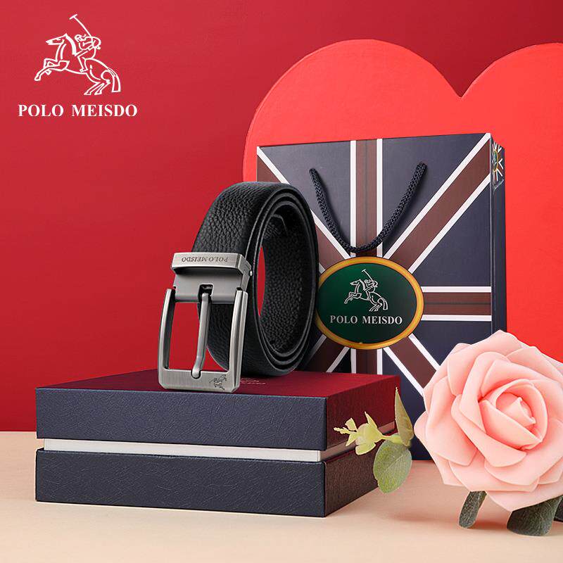 正品保罗男士皮带男款真皮腰带2024新款针扣式纯牛皮高档品牌裤带
