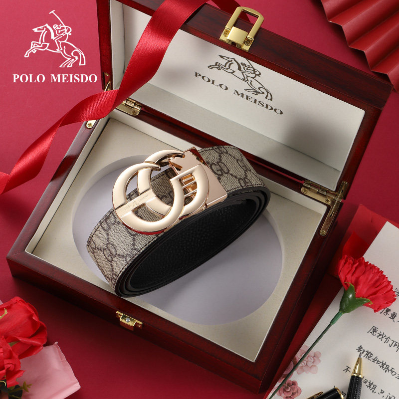 正品保罗美思得皮带男真皮2024新款平滑扣腰带男奢侈品牌高档裤带