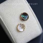 天然贝壳925纯银月亮太阳耳环情侣款 来自宇宙 浪漫礼物 耳钉礼物