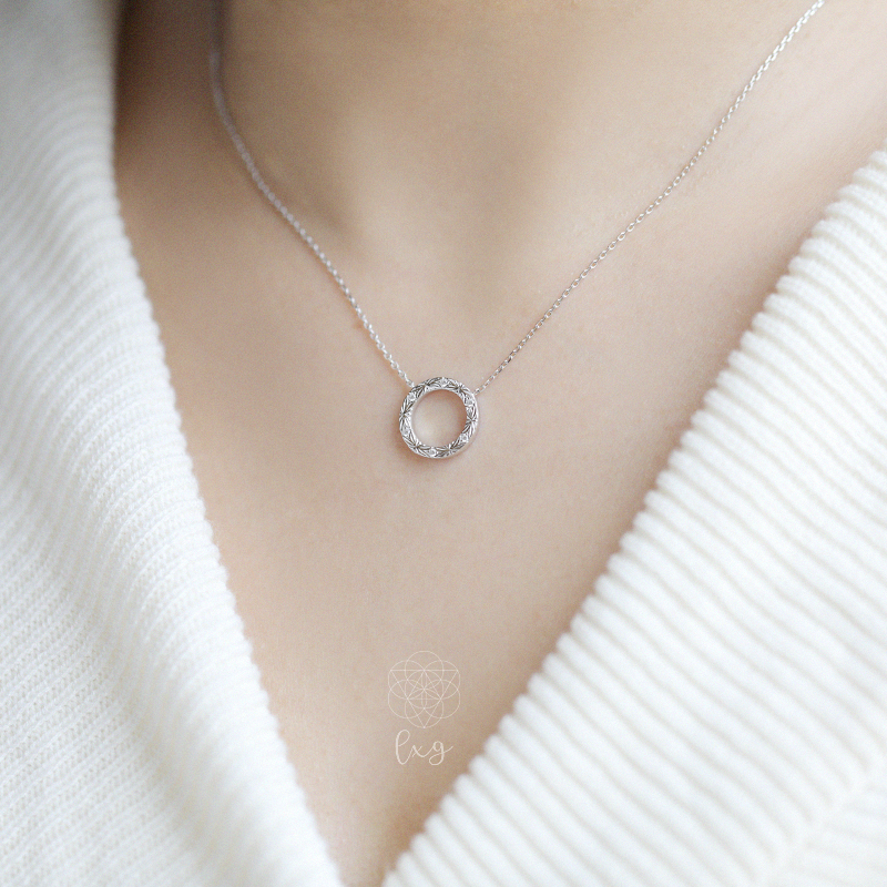 新中式925纯银卷草纹花环项链