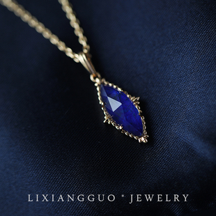 Starry Night 复古设计感天然青金石925纯银项链女 湛蓝深邃 礼物