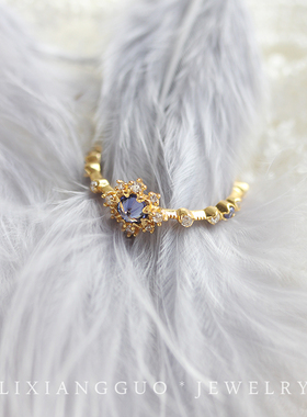 《梦境之门》温柔紫蓝色 波浪蕾丝边微镶尖状锆石925银满天星戒指