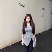 设计感不规则短袖 夏季 新款 t恤女2025收腰下摆绑带小众设计感上衣