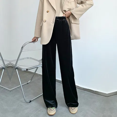宽松女阔腿裤金丝绒时尚百搭显瘦长裤2024垂感休闲裤秋季新款高腰,女装/女士精品,休闲裤,淘宝优惠券,粉丝福利购,淘宝优惠卷