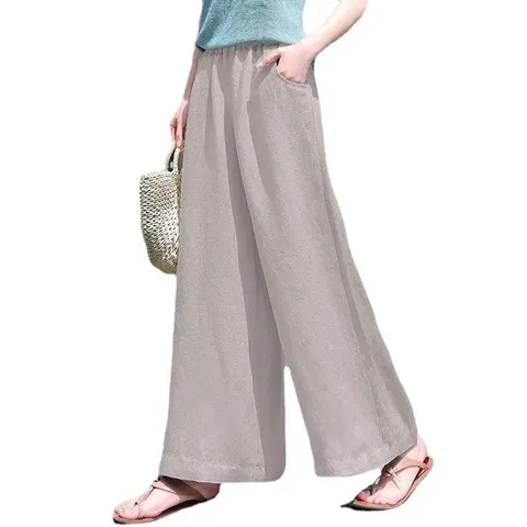 大脚休闲裤阔腿裤宽松棉麻2023夏棉麻新款长裤垂坠女高腰裤子垂感,女装/女士精品,休闲裤,淘宝优惠券,粉丝福利购,淘宝优惠卷