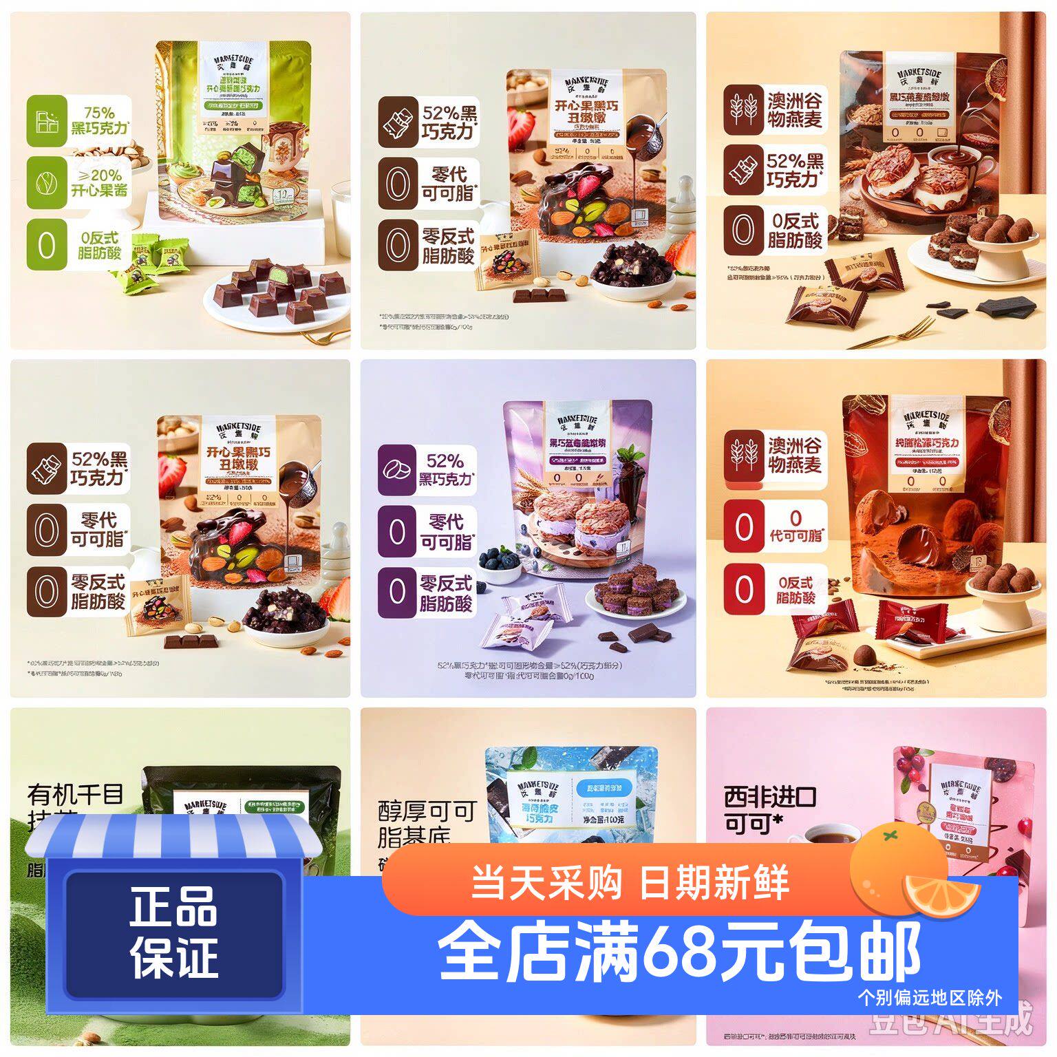 沃集鲜夹心黑巧克力系列集合