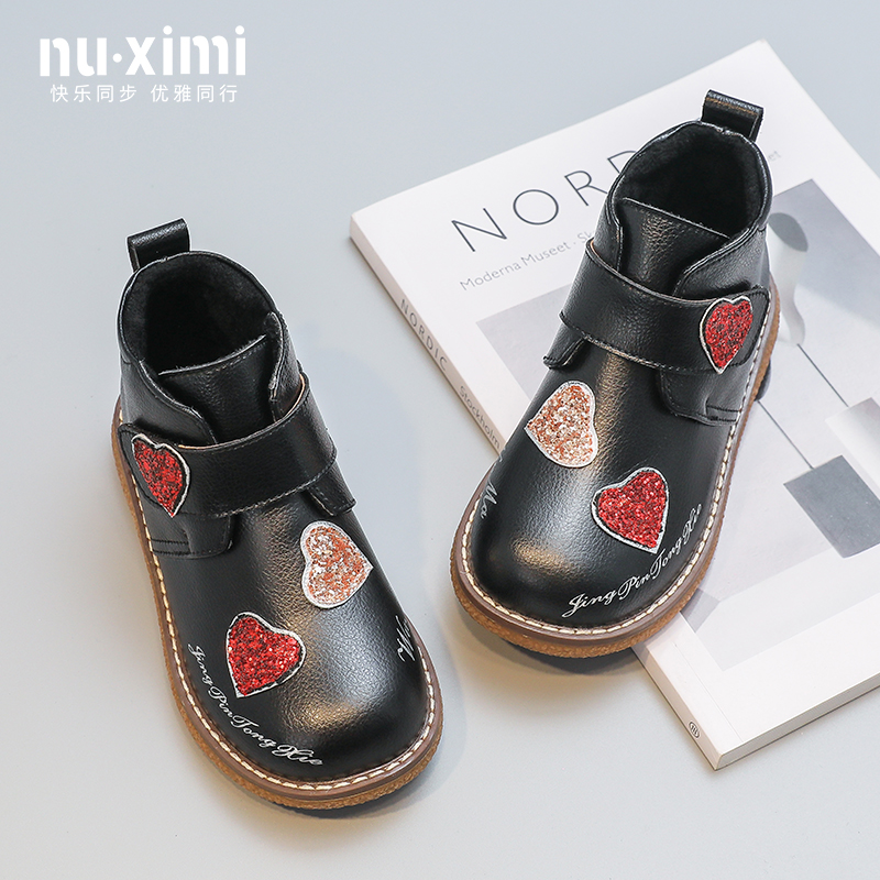 新款小公主真皮黑色英伦风短靴