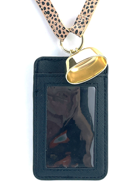 圆款BathBodyWorks黑色信用卡袋豹纹挂脖长绳挂套扣包包旅游便携