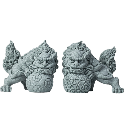 青砂石装饰新中式桌面双狮戏球