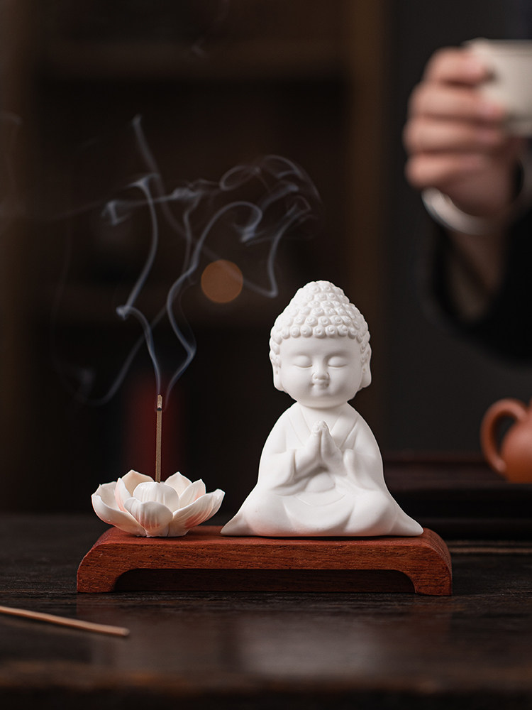 禅意白瓷如来佛像莲花线香炉香插香托摆件茶宠家居客厅办公桌茶室,家居饰品,香薰炉,淘宝优惠券,粉丝福利购,淘宝优惠卷