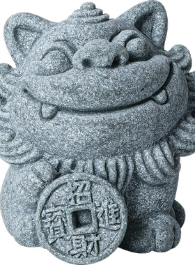 青砂石招财国潮风盆栽小狮子摆件