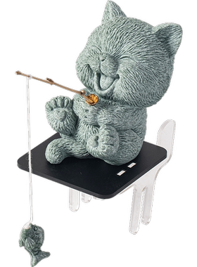 青砂石鱼缸造景治愈系桌面猫钓鱼