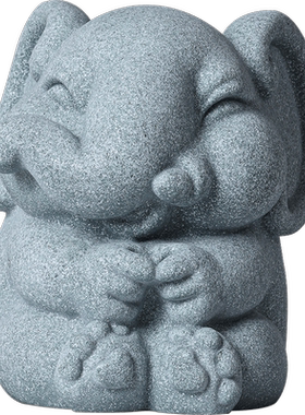 青砂石装饰可爱茶桌大象公母一对