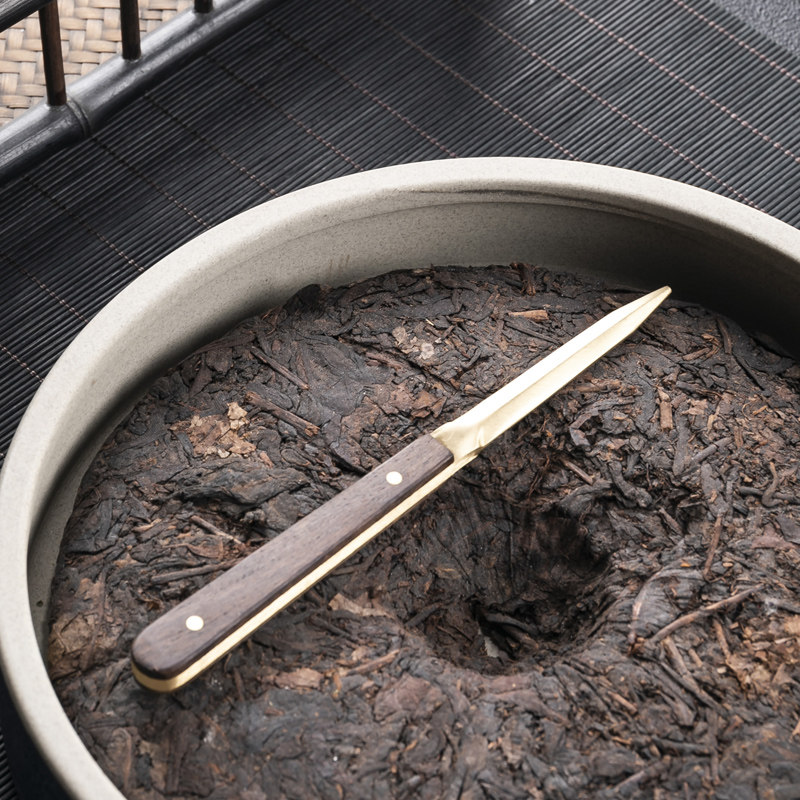 家用简约功夫茶具茶道配件撬茶饼开茶器刀铜制实木茶刀茶针茶锥刀