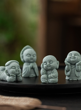 青砂石新中式禅意小和尚佛像摆件
