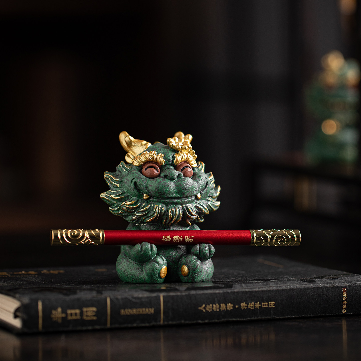 创意开心龙笔架摆件国潮生肖龙公母一对线香插香托茶室桌面装饰品