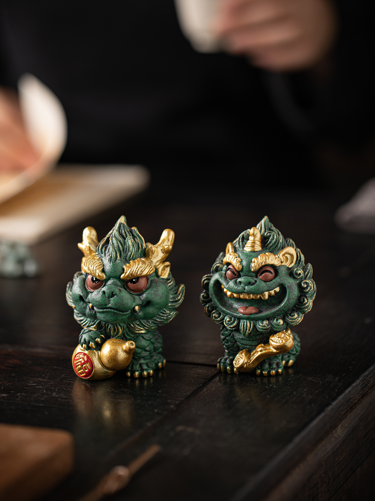 新中式福禄如意小麒麟一对桌面摆件招财瑞兽生日礼品家居客厅装饰